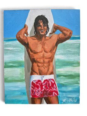 "Surfari" Original Oil Painting on Cradled Wood Panel by artist Robin White